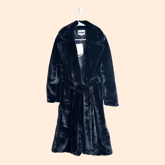 Apparis Black Faux Fur Coat - Picture 1 of 5